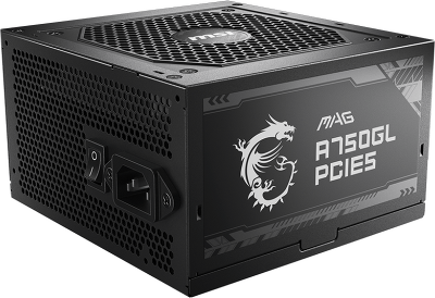 Блок питания ПК/ Power Supply MSI MAG A750GL PCIE5, 750W 80+ Gold (ATX, 3.1, PCIe 5.1, Full modular, 1x24(20+4)pin, 2xCPU 8(4+4)pin, 3xPCIe*2 8(6+2)pin, 1x12VHPWR, 8xSATA3, 4xMOLEX4pin, Active, 120x120mm, 140x150x86mm, APFC, black)