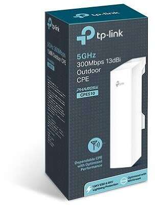 TP-Link CPE510 Уличная точка доступа Wi‑Fi, до 300 Мбит/с на 5 ГГц, 13 дБи, дальность свыше 10 км, всепогодный корпус