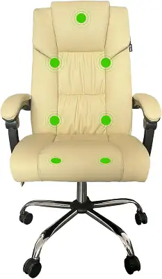 Кресло Cactus CS-CHR-OC04M-WT с вибромассажем слоновая кость экокожа с подголов. крестов.