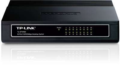 TP-Link TL-SF1016D 16-портовый настольный коммутатор 10/100 Мбит/с, 16 портов RJ45 10/100 Мбит/с, пластиковый корпус