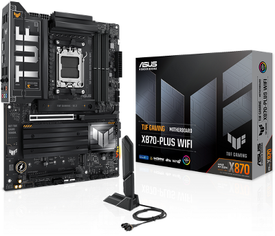 Материнская плата ASUS TUF GAMING X870-PLUS WIFI, AM5, X870, 4*DDR5, 2*SATA, 4*M.2, 1*USB 2.0, 7*USB 3.2, 2*USB4, 2*Type-C, 3*PCIx16, HDMI, ATX; 90MB1IU0-M0EAY0