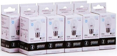 Лампа светодиодная Gauss Elementary 8Вт цок.:E27 шар 220B св.свеч.бел.хол. (упак.:10шт) (53238)