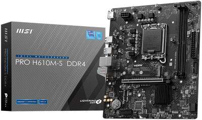 Материнская плата MSI PRO H610M-S DDR4 H610, LGA1700, 2*DDR4, 1*PCIEx16, 1*PCIEx1, 1*M.2, 2*USB3.2Gen1, 4*USB2.0, 2*SATA3.0, 1G, HDMI, M-ATX, RTL
