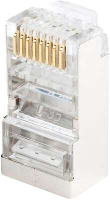 Разъем Hyperline PLUG-8P8C-U-C6-SH-100  RJ-45(8P8C) под витую пару, категория 6 (50 μ"/ 50 микродюймов), экранированный, универсальный (для одножильного и многожильного кабеля), 100шт
