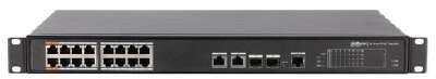 DAHUA DH-PFS4218-16ET-190 16-портовый управляемый коммутатор с РоЕ, уровень L2, 16xRJ45 100Mb PoE, 2хКомбо SFP/RJ45 1Gb uplink, суммарно 190Вт, коммутация 8.8 Гбит/с, MAC-таблица 4К