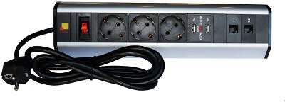 Блок распределения питания Lanmaster LAN-WA-DC/3G+2UC+2C6 гор.размещ. 3xSchuko 2xUSB 2xRJ45 базовые 16A Schuko 3м