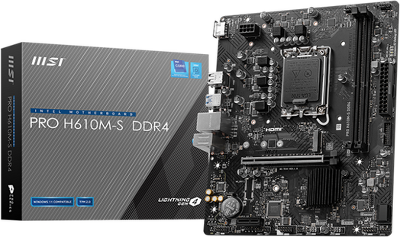 Материнская плата MSI PRO H610M-S DDR4 H610,LGA1700,2DDR4,1PCI-Ex16,1PCI-Ex1,2M.2,2SATA3.0,4USB3.2Gen1,8U