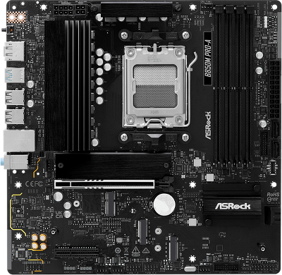 Материнская плата ASROCK B850M PRO-A, AM5, B850, 4*DDR5, 4*SATA, 4*M.2, 4*USB 2.0, 3*USB 3.2, 2*Type-C, 2*PCIx16, 1*M.2 (Key E), HDMI+DP, mATX