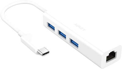 Адаптер Aukey USB-C Hub 3xUSB/1xGigabit Ethernet, White [CB-C17]