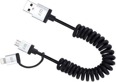 Кабель Just Mobile AluCable Duo Twist 2 Lightning/Micro USB, 1.8 м, чёрный [DC-189]