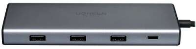 Конвертер UGREEN CM639 (15534) Revodok Pro 10-in-1 8K@30Hz USB-C to 1*USB3.0&2*USB2.0&USB-C3.0&2*HDMI&RJ45 Gigabit&SD&TF&PD. Цвет: серый