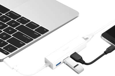 Адаптер Aukey USB-C Hub 3xUSB/1xGigabit Ethernet, White [CB-C17]