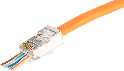 Коннектор NIKOMAX RJ45/8P8C под витую пару, Кат.5е (Класс D), 100МГц, покрытие 50мкд, универсальные ножи, сквозной, экранированный, круглый ввод, уп-ка 100шт.