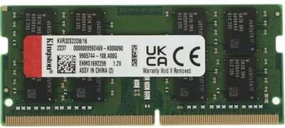 Kingston DDR4 SODIMM 16GB KVR32S22D8/16 PC4-25600, 3200MHz, CL22