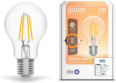 Умная лампа Gauss IoT Smart Home E27 6.5Вт 806lm Wi-Fi (упак.:1шт) (1200112)
