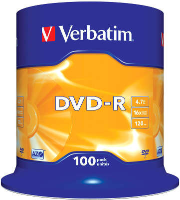 DVD-R диск Verbatim 16x 4.7 ГБ Cake Box (100 шт.)
