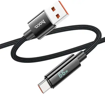 Кабель USB2.0 Hoco АM/Type-C, 5А, U125, с дисплеем, 1.2м, черный, коробка