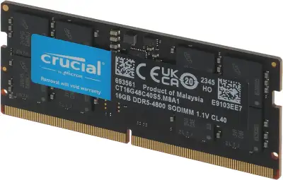 Память DDR5 16Gb 4800MHz Crucial CT16G48C40S5 RTL PC5-38400 CL40 SO-DIMM 288-pin 1.1В dual rank Ret