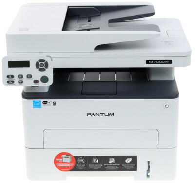 Лазерное многофункциональное устройство Pantum M7100DW, P/C/S, Mono laser, А4, 33 ppm (max 60000 p/mon), 525 MHz, 1200x1200 dpi, 256 MB RAM, PCL/PS, Duplex, ADF50, paper tray 250 pages, USB, LAN, WiFi, start. cartridge 1500 pages