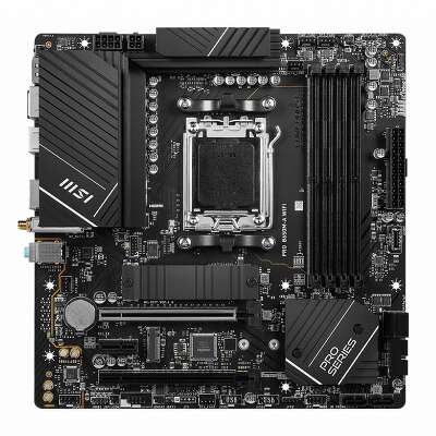 Материнская плата MSI PRO B650M-A WIFI B650, AM5, 4*DDR5, 2*PCIEx16, 1*PCIEx1, 2*M.2, 1*TypeC, 4*USB3.2Gen2, 6*USB3.2Gen1, 4*USB2.0, 4*SATA3.0, 2.5G, DP, HDMI, M-ATX, RTL