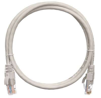 Коммутационный шнур NIKOMAX U/UTP 4 пары, Кат.5е (Класс D), 100МГц, 2хRJ45/8P8C, T568B, заливной, с защитой защелки, многожильный, BC (чистая медь), 24AWG (7х0,205мм), полимерный материал, исполнение кабельного изделия нг(А)-HF, серый, 0,3м