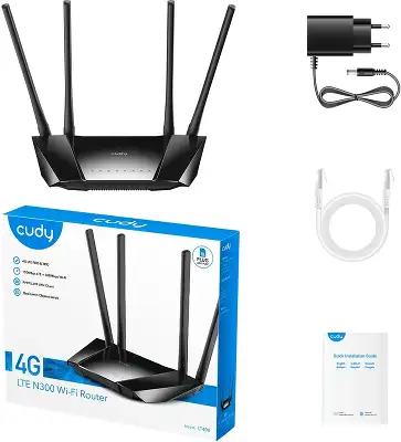 Роутер беспроводной Cudy LT400 N300 10/100BASE-TX/4G cat.4 черный
