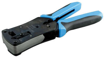 Инструмент обжимной Hyperline HT-N468B для RJ-45/RJ-12/RJ-11 (упак:1шт) черный/голубой