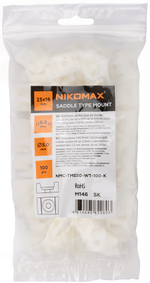 Основание NIKOMAX 23х16мм для стяжек шириной до 8,8мм, с крепежным отверстием 5,0 мм, белое, уп-ка 100шт.
