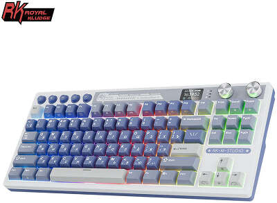 Классическая TKL (80%) механическая клавиатура Royal Kludge RK M87 - 3 типа подключения, 87 клавиш, Gasket Mount, профиль PBT Cherry, цвет Ocean Blue, переключатели RK Cream