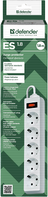 Сетевой фильтр Defender ES 1.8 1,8 м, белый, 5 розеток/ Surge Protector Defender ES 1.8 1,8m, white, 5 outlets