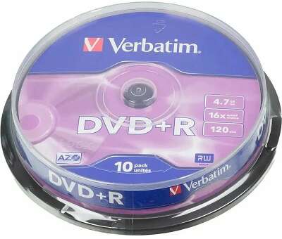 Verbatim  Диски DVD+R  4.7Gb 16х, 10 шт, Cake Box (43498) 