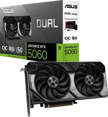 Видеокарта Asus PCI-E nVidia GeForce RTX 5060 8G OC EDITION (8Gb/GDDR7/128 bit/DP, HDMI) RTL (DUAL-RTX5060-O8G)