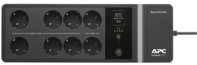 Источник бесперебойного питания APC Back-UPS ES 850VA/520W, 230V, 8 Schuko (2 Surge & 6 batt.), USB, USB charge(type A,C), Data/DSL protect.,(BE700G-RS, BE850G2-RS analogue), 1 year warranty