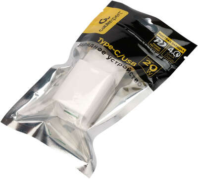 Зарядное устройство Cablexpert MP3A-PC-61, 20Вт GaN, 3А, QC4.0/PD, 1xUSB, 1xType-C, белый, пакет