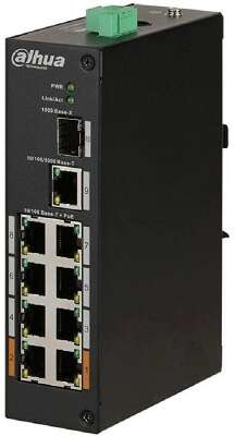 DAHUA DH-PFS3110-8ET-96 8-портовый неуправляемый коммутатор с PoE, уличное исполнение, 8xRJ45 100Mb PoE, 1xRJ45 1Gb + 1xSFP 1Gb uplink, суммарно 96Вт, коммутация 7.6 Гбит/с, MAC-таблица 8К