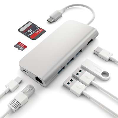 Адаптер Satechi USB-C Aluminum Multi-Port Adapter 4K with Ethernet, Silver [ST-TCMAS]