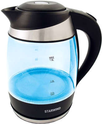 Чайник Starwind SKG2218 1.8л. голубой/черный (корпус: стекло)