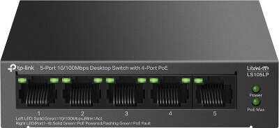 Коммутатор TP-Link LS105LP (L2) 5x100Мбит/с 4PoE 41W неуправляемый