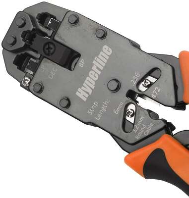 Инструмент обжимной Hyperline HT-200AR Инструмент обжимной (кримпер) для RJ-50, RJ-45, RJ-12, RJ-11 (10P10C, 8P8C типа AMP, 6P6C, 4P4C), с храповым механизмом и комплектом сменных лезвий