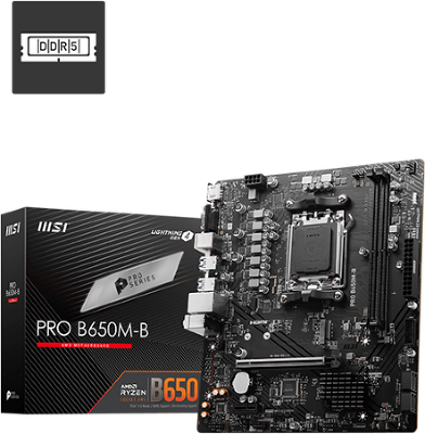Материнская плата MSI PRO B650M-B,B650,AM5,2DDR5,1PCI-Ex16,1PCI-Ex1,1M.2,4SATA3,6USB3.2 Gen1,6USB2.0,HD Audio