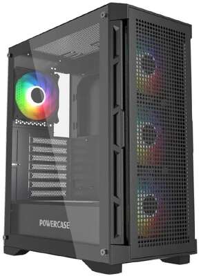 Powercase Ultimate Black, Tempered Glass, 4x 120mm ARGB fans, ARGB HUB, чёрный, ATX  (CUB-A4)