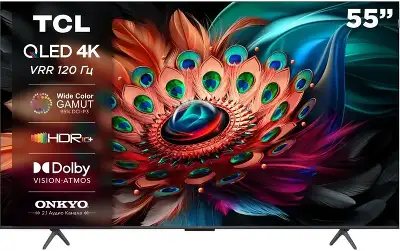 Телевизор QLED TCL 55" 55C655-CN черный 4K Ultra HD 60Hz DVB-T DVB-T2 DVB-C DVB-S DVB-S2 USB WiFi Smart TV