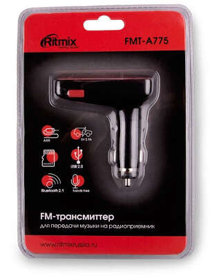 Автомобильный FM-модулятор Ritmix FMT-A775 черный MicroSD BT USB (15119075)
