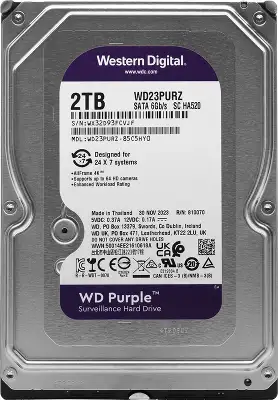 Жесткий диск SATA3 2Tb [WD23PURZ] (HDD) Western Digital Purple Surveillance, 5400rpm, 64Mb
