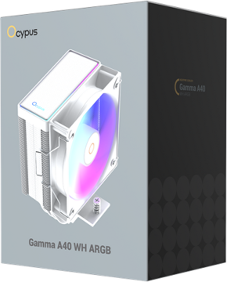 Кулер для процессора Ocypus Gamma A40 WH ARGB, 100mm ARGB FAN, Top ARGB Panel, 4 HEAT PIPES, 4-PIN PWM, 600-2400 RPM, 29DBA, HYDRO BEARING, LGA115X/1200/1700/18XX, AM4/AM5