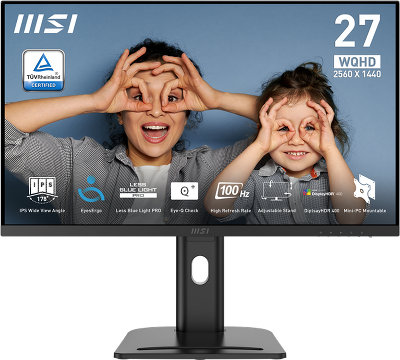 Монитор MSI PRO MP273QP E2 27" 16:9 WQHD(2560x1440) IPS Flat,1ms(MPRT),1300:1,100M:1,400nit,178/178,2xHDMI 2.0,DP 1.2,Speaker,Tilt,Swivel,Height,Pivot,VESA,100Hz,Black,1y war-ty
