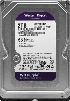 Жесткий диск SATA3 2Tb [WD23PURZ] (HDD) Western Digital Purple Surveillance, 5400rpm, 256Mb