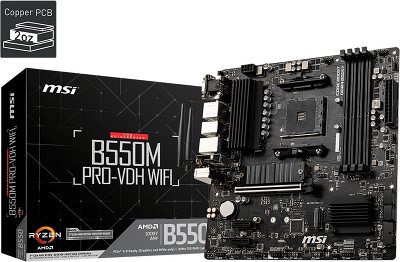 Материнская плата MSI B550M PRO-VDH WIFI AM4,4DDR4,1PCI-Ex16, 2PCI-Ex1, 2M.2, 4SATA3,7USB3.2 Gen1