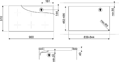 Встраиваемая электрическая панель SMEG/ Индукционная варочная панель, 90 см, Multizone, Ультранизкий профиль или вровень со столешницей, черный цвет