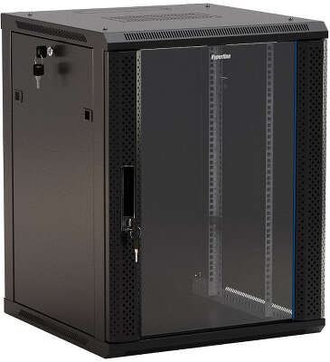 Шкаф коммутационный Hyperline (TWB-1266-GP-RAL9004) настенный 12U 600x600мм пер.дв.стекл 2 бок.пан. 60кг черный 650мм IP20 сталь